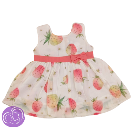 Girls sleeveless strawberry printed frock - Peach