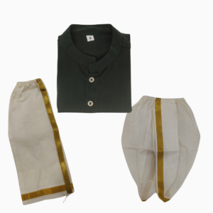 Traditional 3pcs Shirt, dhoti and dhoti pant - 0-3m - Dark green