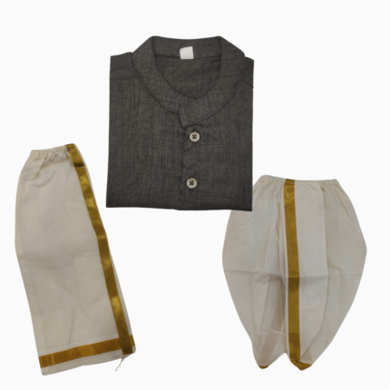 Traditional 3pcs Shirt, dhoti and dhoti pant - 0-3m -Grey