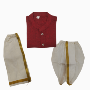 Traditional 3pcs Shirt, dhoti and dhoti pant - 0-3m - Maroon