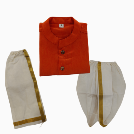 Traditional 3pcs Shirt, dhoti and dhoti pant - 0-3m -Orange