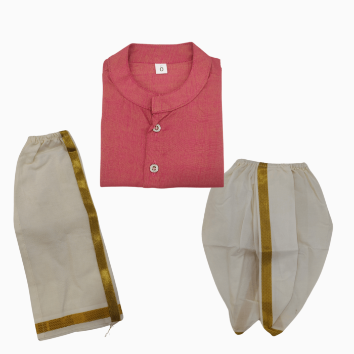 Traditional 3pcs Shirt, dhoti and dhoti pant - 0-3m - Pink