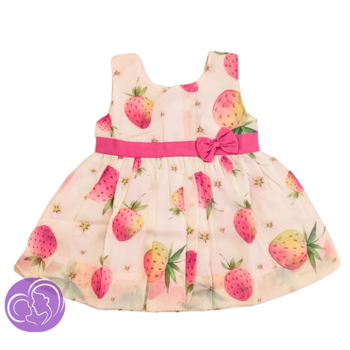 Girls sleeveless strawberry printed frock - pink