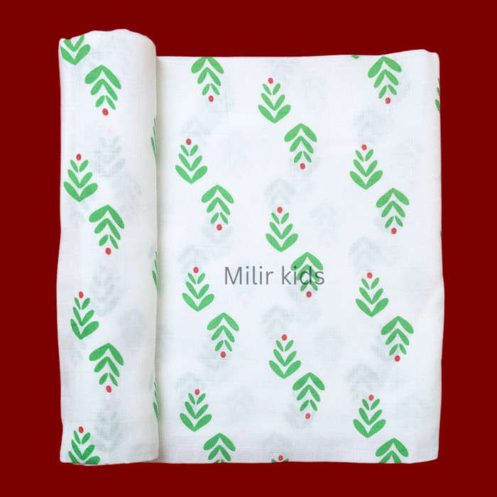Muslin swaddle - 100x100 cms - Leaves with red dot