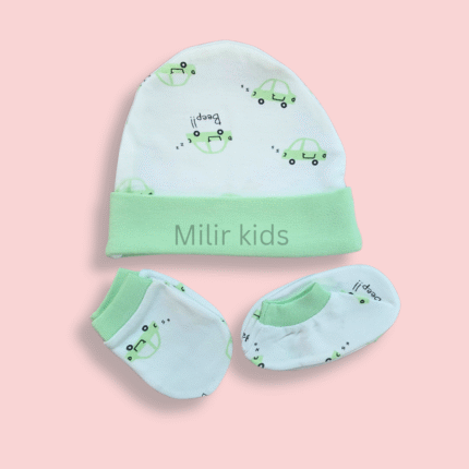 Cotton cap set - Newborn - Cars, Green