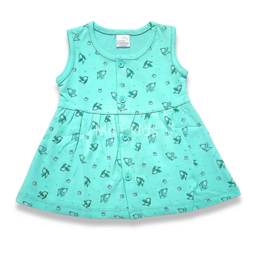 Girls Sleeveless Frontopen frock - Birds, Blue