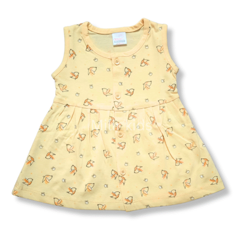 Girls Sleeveless Frontopen frock - Birds, Orange