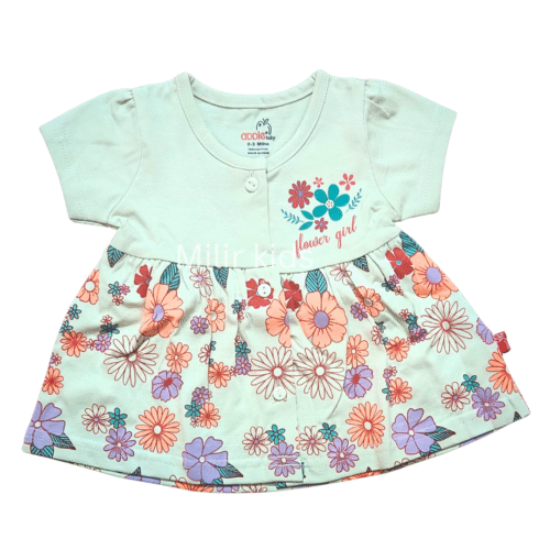 Girls Frontopen frock - Flowers, Beige