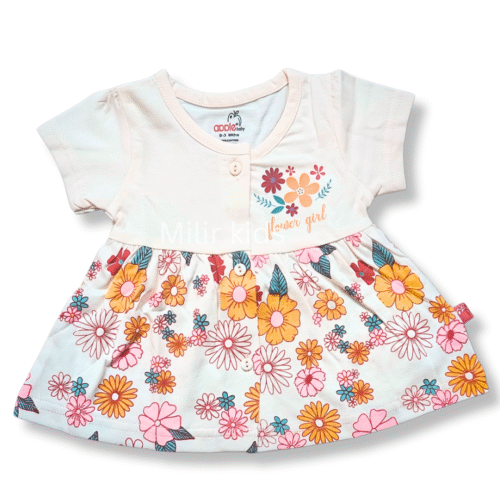 Girls Frontopen frock - Flowers, Peach