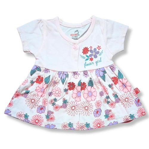 Girls Frontopen frock - Flowers, Pink