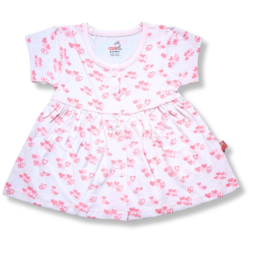 Girls Frontopen frock - Hearts, Pink