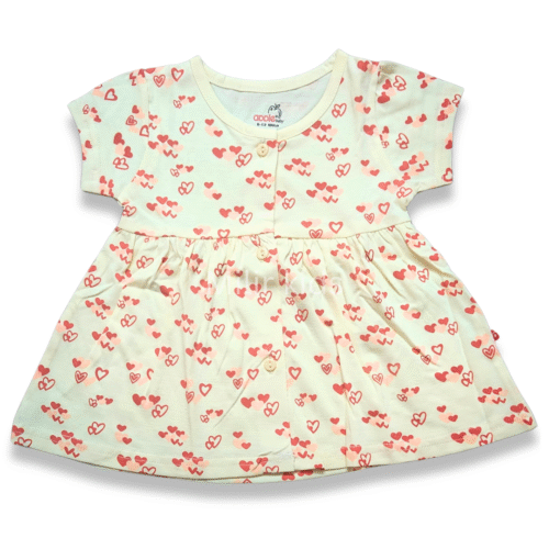 Girls Frontopen frock - Hearts, Yellow