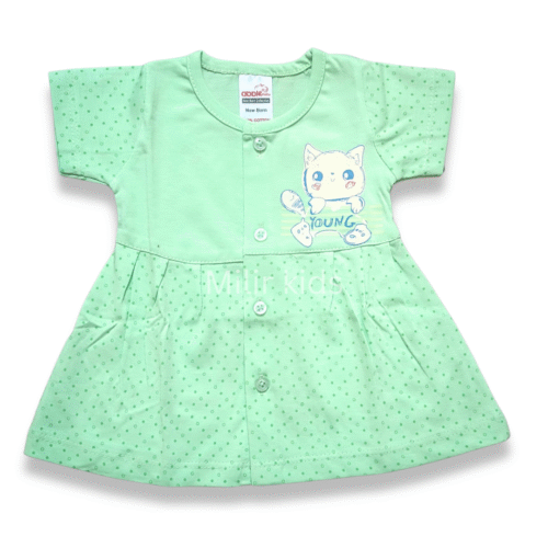 Girls Frontopen frock - Kitty, Green