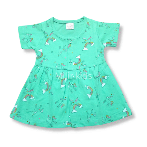 Girls Frontopen frock - Unicorn, Green