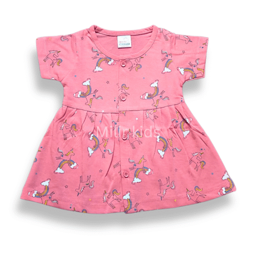 Girls Frontopen frock - Unicorn, Pink