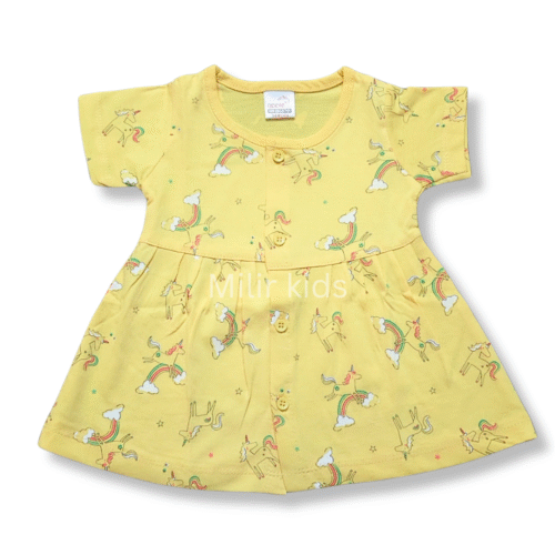 Girls Frontopen frock - Unicorn, Yellow