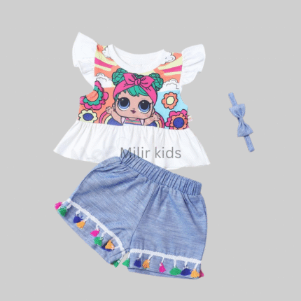 Girls Casual peplum top and light blue shorts