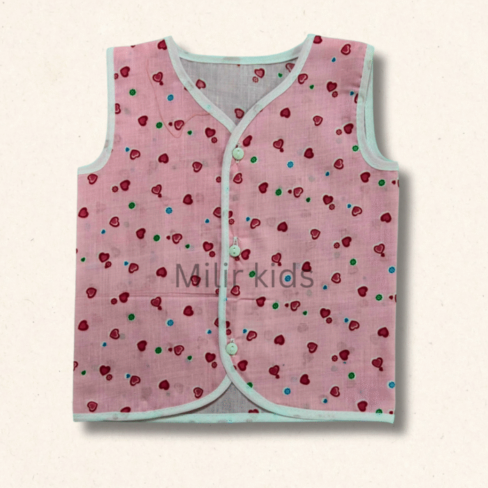Cotton Front open jabla - Hearts, Pink