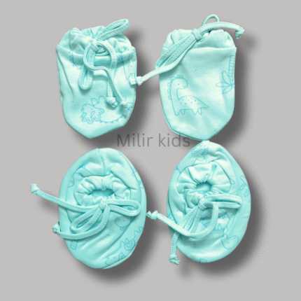 Cord mitten booties - 0-3m - Dino, Cyan