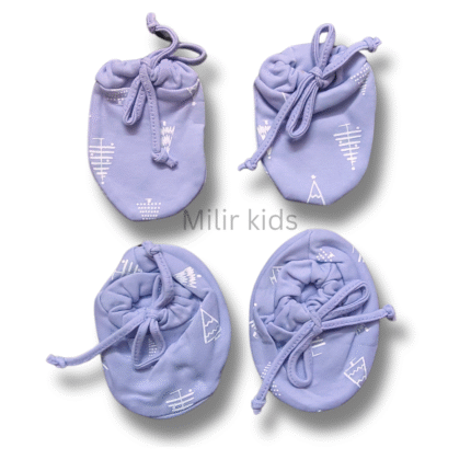 Cord mitten booties - 0-3m - Trees, Lavender