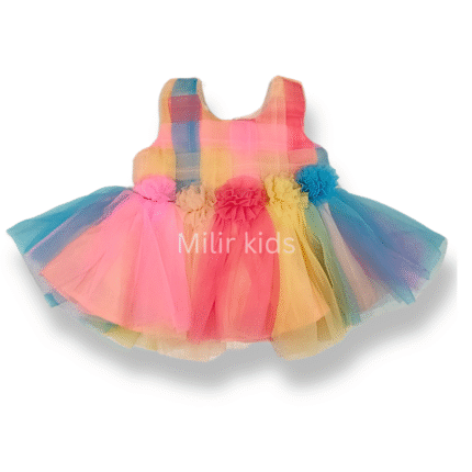 Baby Girl party frock - Multicolour with Peach