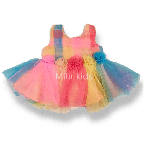 Baby Girl party frock - Multicolour with Peach
