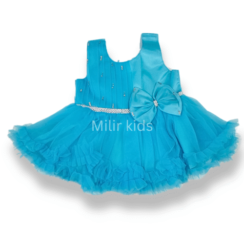 Baby Girl Bow party frock - Firozi blue