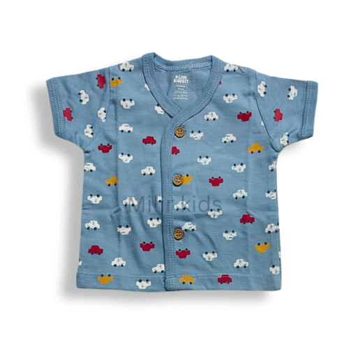 Front Open Vest - Preemie - Half Sleeves, Bluish grey, cars