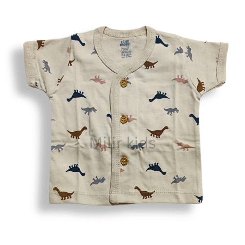 Front Open Vest - Preemie - Half Sleeves, Beige, Dinos