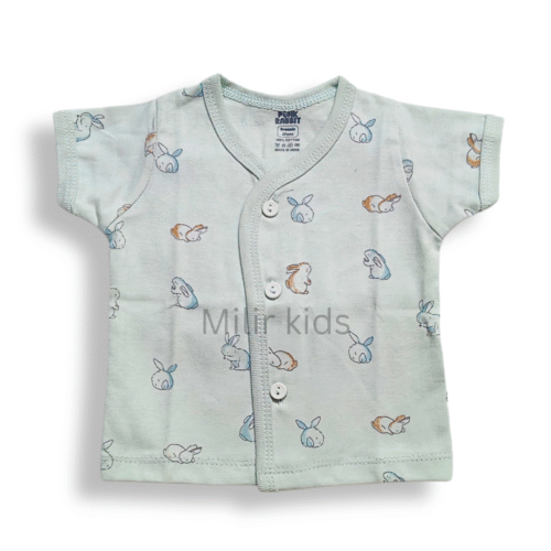Front Open Vest - Preemie - Half Sleeves, Green, Rabbits