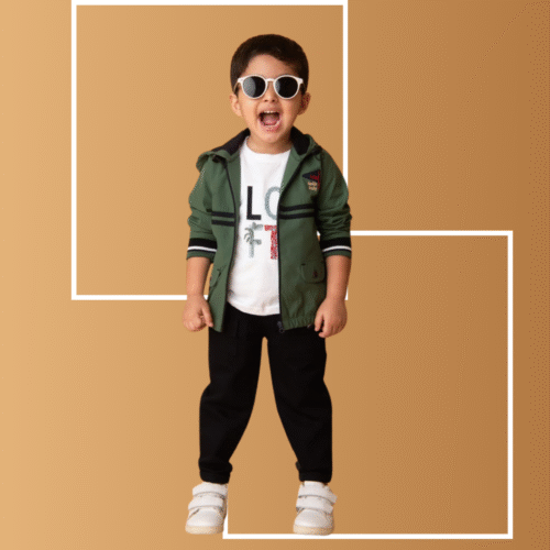 Sporty and casual stylish outfit with green jacket,white t shirt & black cargo style pant