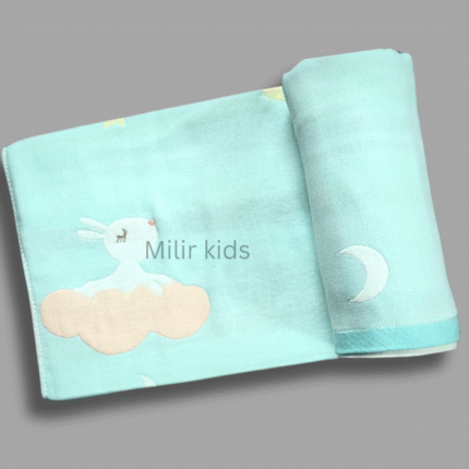 Multilayered Muslin Blanket - Green, Rabbits