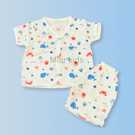 Muslin Jabla set - Half sleeves, Crabs and whales