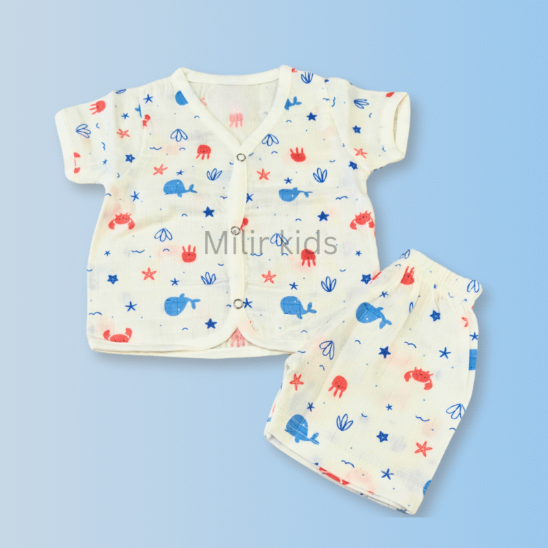 Muslin Jabla set - Half sleeves, Crabs and whales