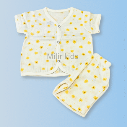 Muslin Jabla set - Half sleeves, Flowers