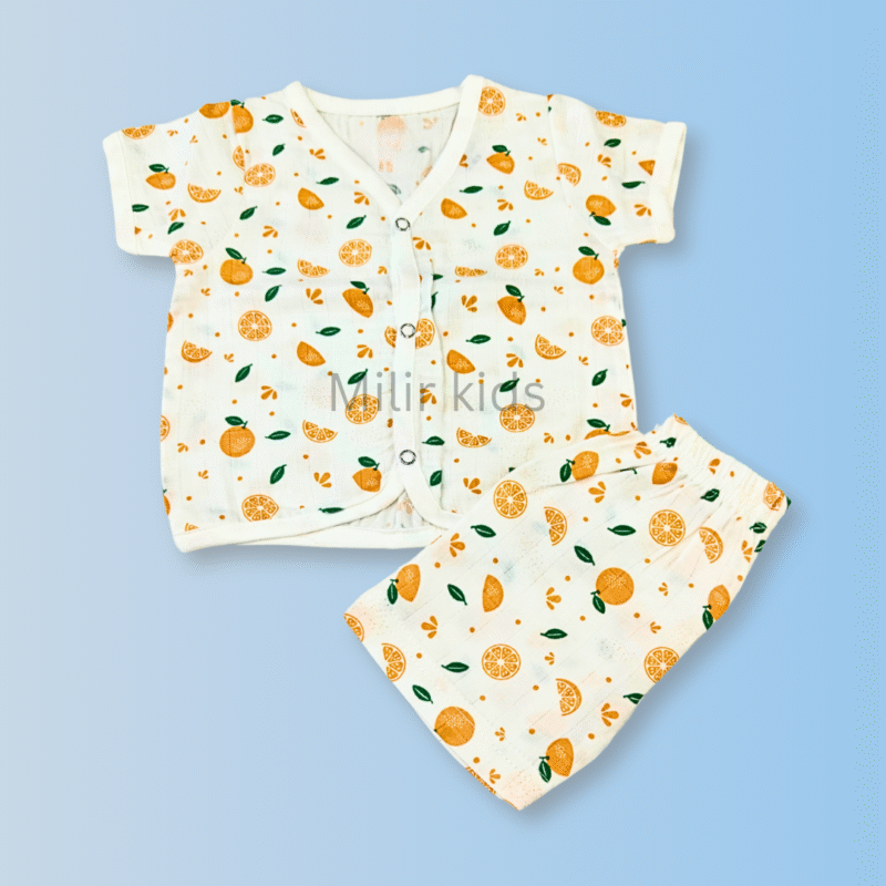 Muslin Jabla set - Half sleeves, Oranges